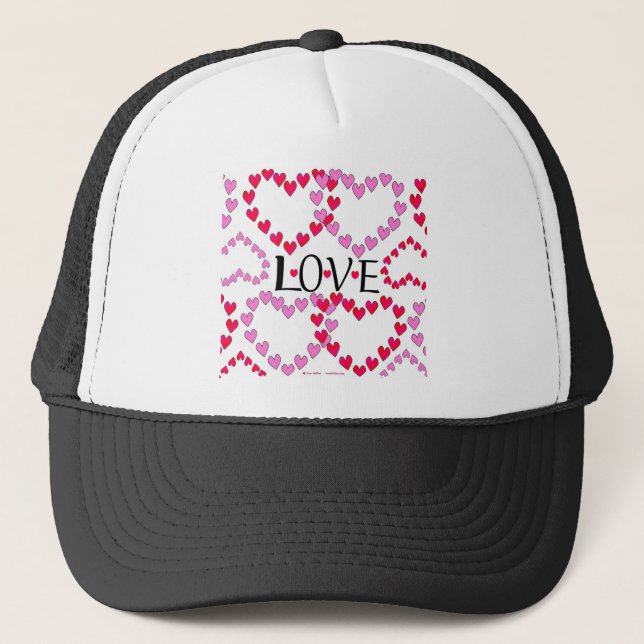 Tiny Hearts Pink Red LOVE Trucker Hat (Front)