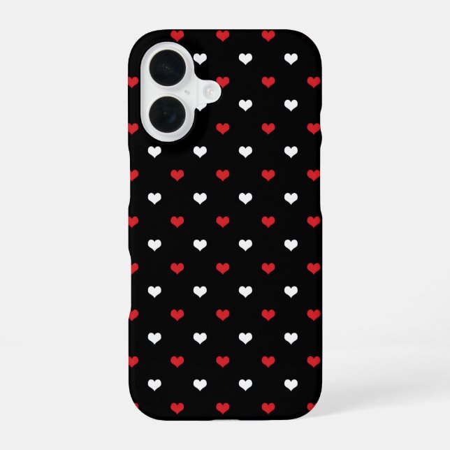Tiny Hearts Red and White Black Background Pattern Iphone Case (Back)
