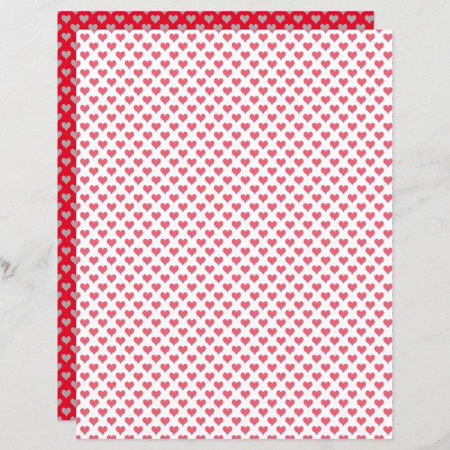Tiny Hearts Red White Scrapbook Paper (Front/Back)