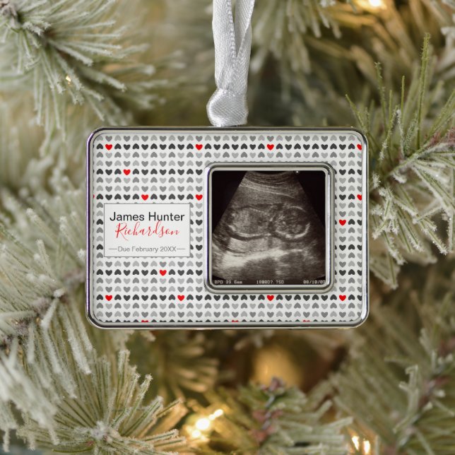Tiny Hearts Sonogram Picture First Christmas Tree Christmas Ornament (Tree)