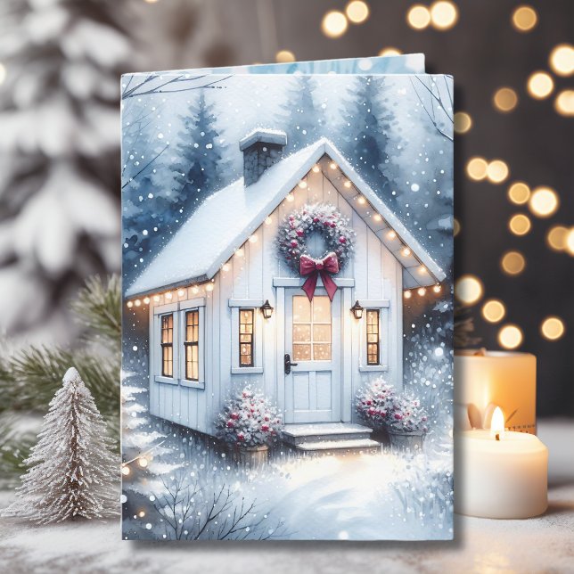 Tiny Home in Winter Woods Christmas Holiday Card (Creator Uploaded)