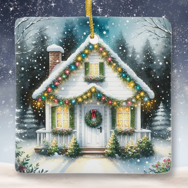 Tiny Home Personalized Christmas Ceramic Ornament (Creator Uploaded)