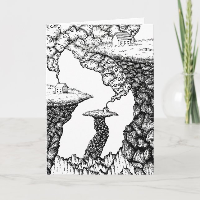 Tiny Houses on Rocky Cliffs Illustration Card (Front)