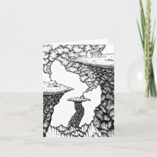 Tiny Houses on Rocky Cliffs Illustration Folded Note Card