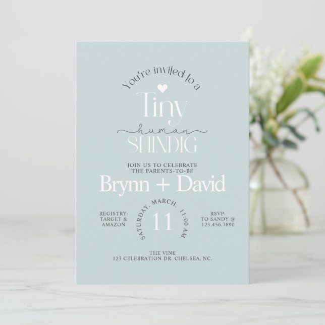 TINY Human Baby Shower, Baby Shower, Modern,  Invi Invitation (Standing Front)