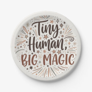 "Tiny Human, Big Magic" Boho Starburst Quote Paper Plates
