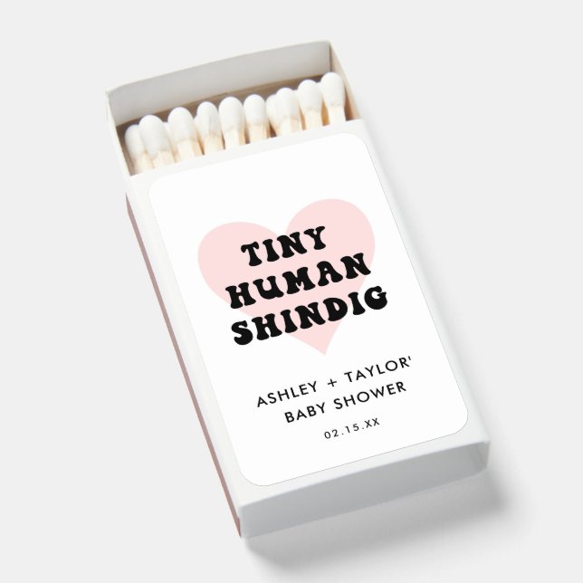Tiny Human Shindig Baby Shower Favor Matchboxes (Front Open)