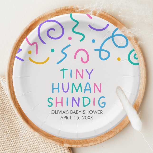 Tiny Human Shindig Baby Shower Paper Plates (Retro Tiny Human Shindig Baby Shower Paper Plate)