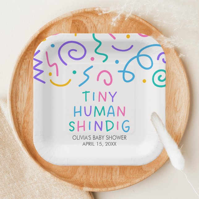 Tiny Human Shindig Baby Shower Paper Plates (Retro Tiny Human Shindig Baby Shower Paper Plate)