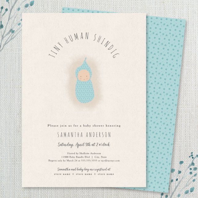 Tiny human shindig boy Baby Shower Invitation (Creator Uploaded)