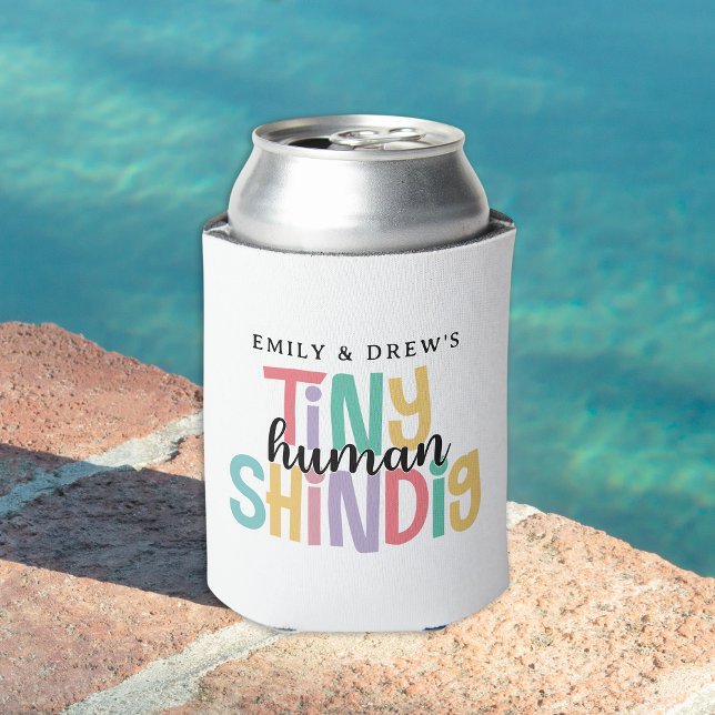 Tiny Human Shindig Cute Couple's Baby Shower Can Cooler (Creator Uploaded)