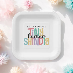 Tiny Human Shindig Cute Couple's Baby Shower Paper Plates