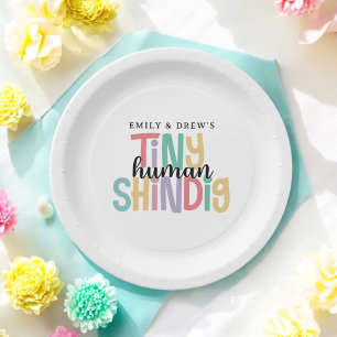 Tiny Human Shindig Cute Couple's Baby Shower Paper Plates
