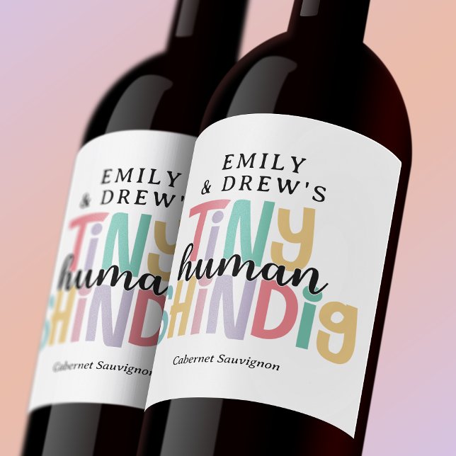 Tiny Human Shindig Cute Rainbow Colors Wine Label (Creator Uploaded)