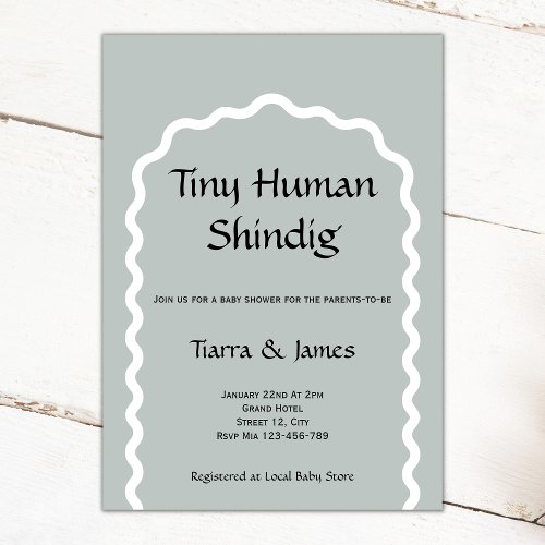 Tiny Human Shindig Minimalist Sage Baby Shower Invitation