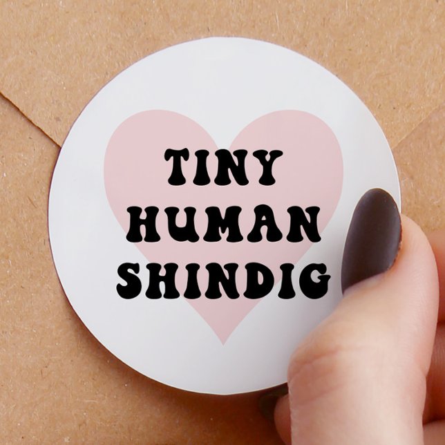 Tiny Human Shindig Modern Baby Shower Classic Round Sticker (Creator Uploaded)