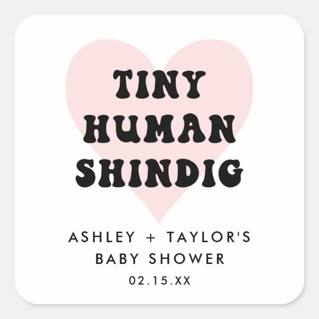 Tiny Human Shindig Modern Baby Shower Favor Square Sticker (Front)