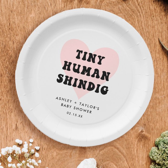 Tiny Human Shindig Modern Baby Shower Paper Plates (Creator Uploaded)