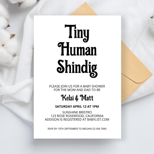 Tiny Human Shindig Modern Neutral Baby Shower Invitation