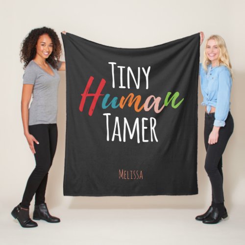 Tiny Human Tamer Kindergarten Teacher Typography Fleece Blanket