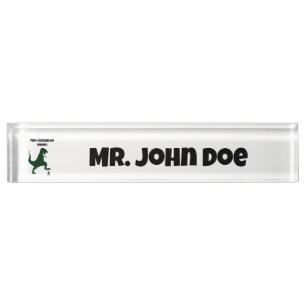 Tiny Humans Go Squish Funny Dinosaur Cartoon Desk Name Plate