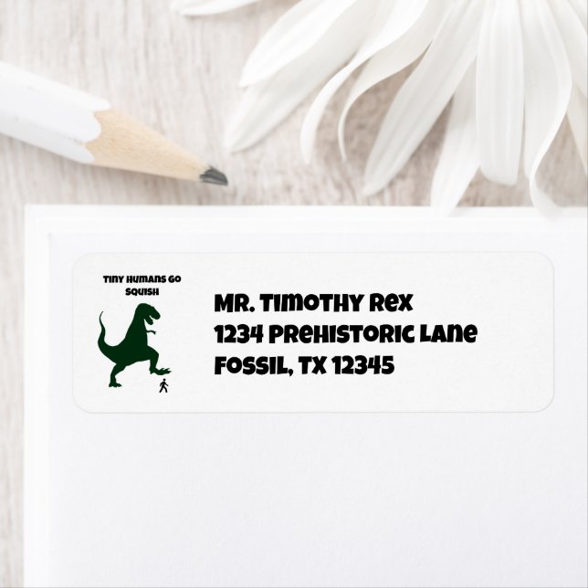 Tiny Humans Go Squish Funny Dinosaur Cartoon Label (Insitu)