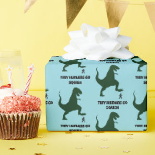 Tiny Humans Go Squish Funny Dinosaur Cartoon Wrapping Paper