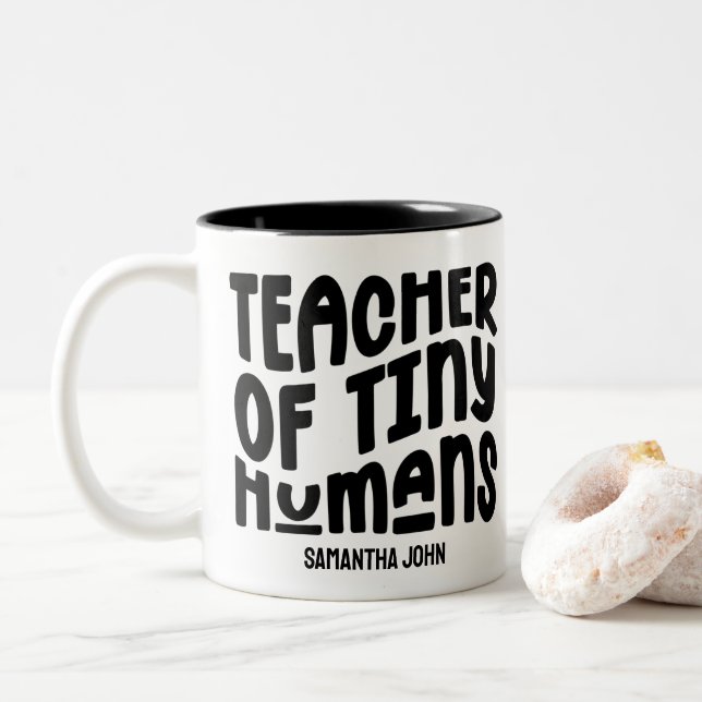Tiny Humans | Teacher Appreciation Black Two-Tone Coffee Mug (With Donut)