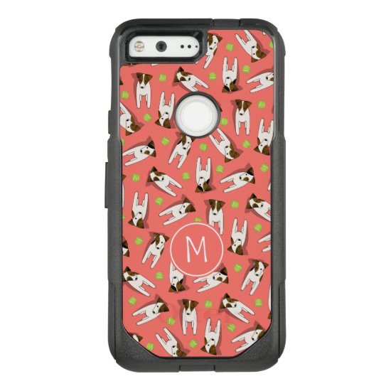 tiny Jack Russell Terriers pattern monogram coral OtterBox Commuter Google Pixel Case