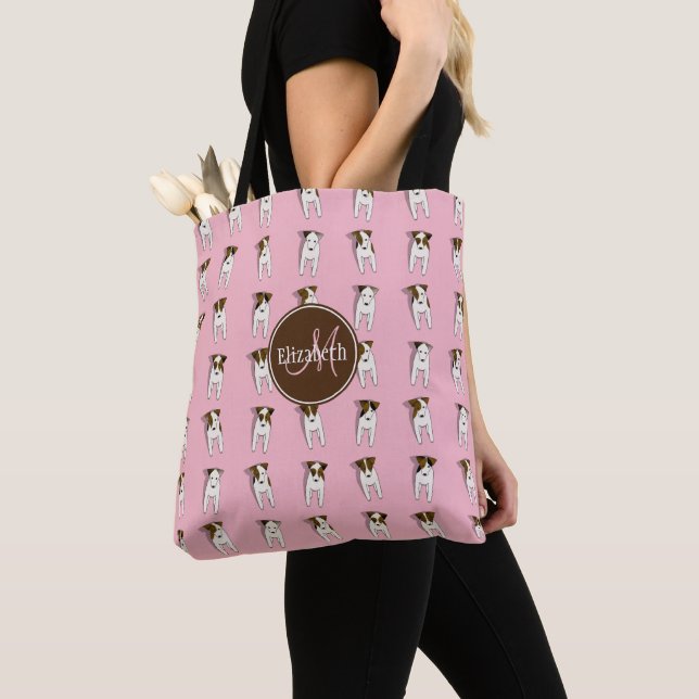 Tiny Jack Russell Terriers pattern tote w monogram Bag (Close Up)