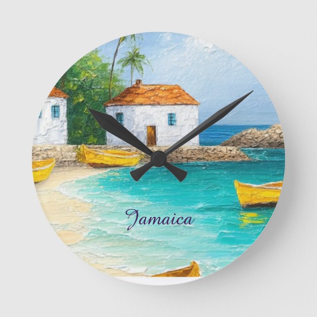 Tiny jamaican houses and skiffs round clock (Front)