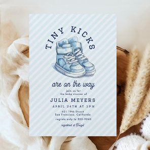 Tiny Kicks Sneakers Sports Blue Baby Shower Invitation