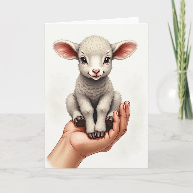 Tiny Lamb Held With Love Card (Front)