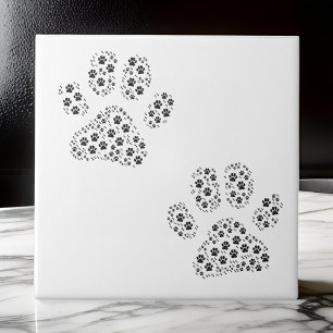 Tiny Large Dog Paw Prints Black Ceramic Tile
