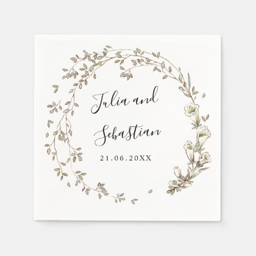 Tiny Leaves and Bellflowers wedding monogram Napkins