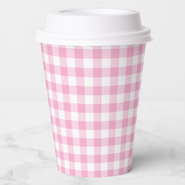 Tiny Light Pink and White Gingham Paper Cups (Front)