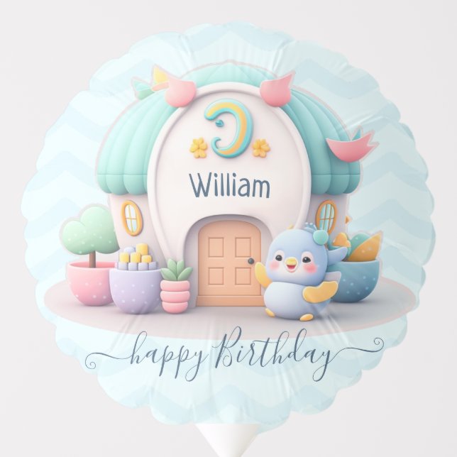 Tiny little house with dragon Baby Boy Birthday Balloon (Front)