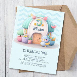 Tiny little house with dragon Boy Baby Birthday Invitation Postcard