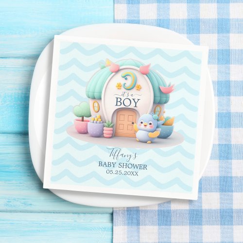 Tiny little house with dragon Boy Baby Shower Napkins