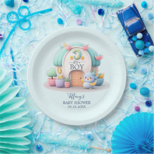 Tiny little house with dragon Boy Baby Shower Paper Plates