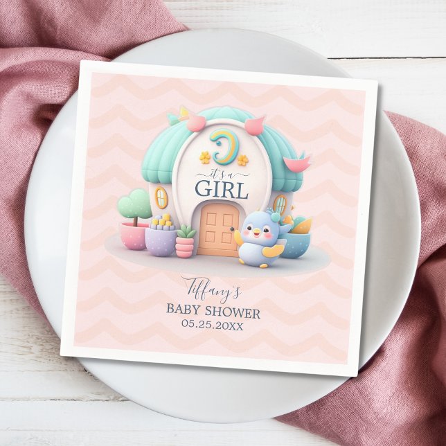 Tiny little house with dragon Girl Baby Shower Napkins (Creator Uploaded)