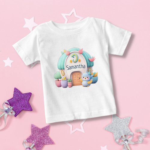 Tiny little house with little dragon and NAME girl Baby T_Shirt