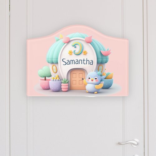 Tiny little house with name girls room door sign