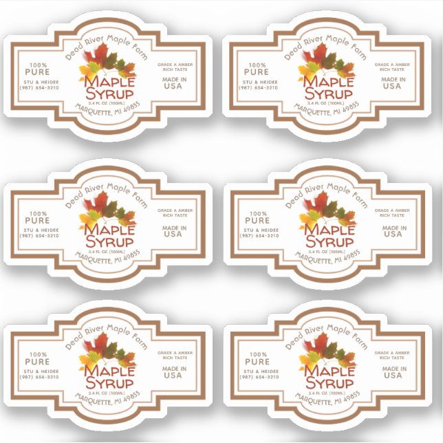 Tiny Maple Syrup Jug Label Colorful Maple Leaves (Front)