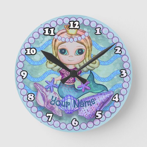 Tiny Mermaid  Round Clock