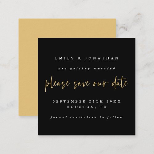 TINY MINI SIZE Black Gold Wedding Save The Date  Note Card