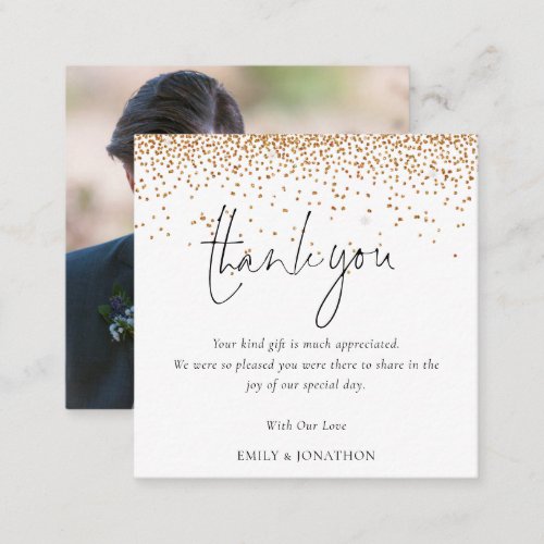 TINY MINI SIZE Gold Glitter Photo Wedding Thanks Note Card