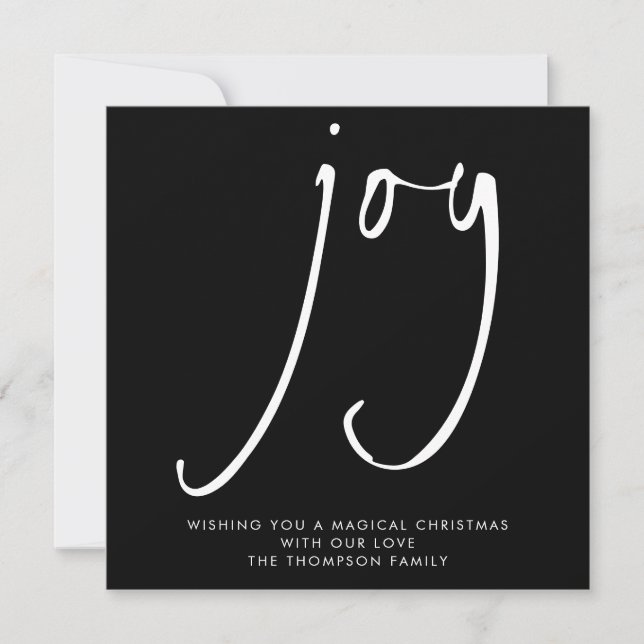 TINY MINI SIZE Joy Script White Black Holiday Note Card (Front)