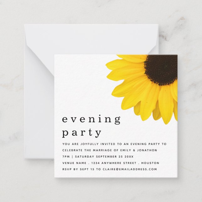 TINY MINI SIZE Sunflower Newlywed Evening Party Note Card (Front)