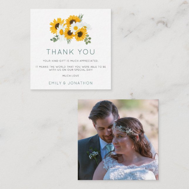 TINY MINI SIZE Sunflowers Photo Wedding Thank You Note Card (Front/Back)